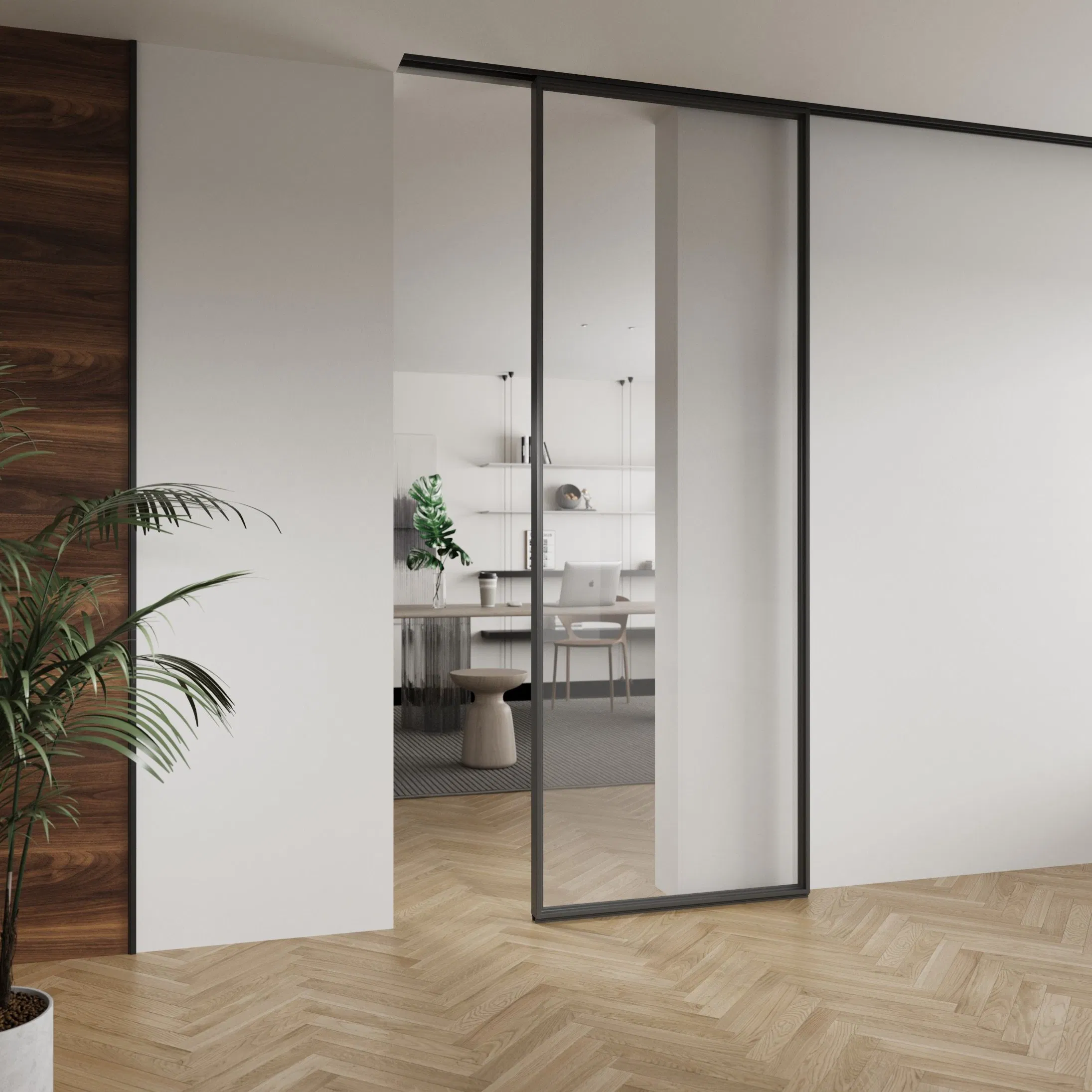 Modern Minimalist Style Glass Sliding Door with Invisible Track Commercial and Interior Home Decoration Suspended Track Aluminum Sliding Doors