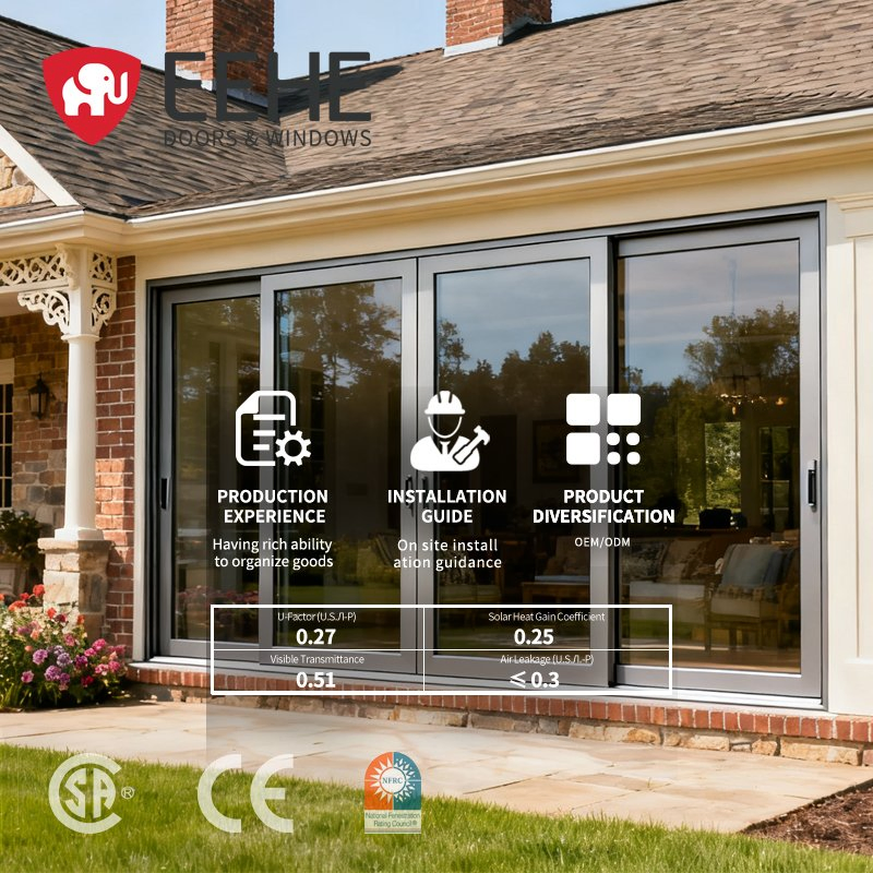 Eehe Modern Bi Folding Aluminium Sliding Glass Doors with Project Patio Double Glazed