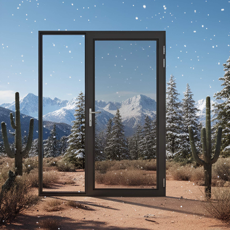 Aluminum Narrow Frame Bathroom Casement Door with Tempered Frosted Glass