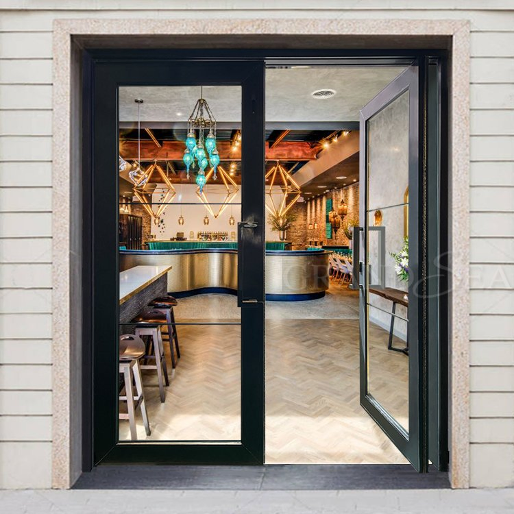 Cheap Customize Commercial Design Supermarket Shop Main Exterior Casement Double Door Aluminium French Swing Entry Front Doot