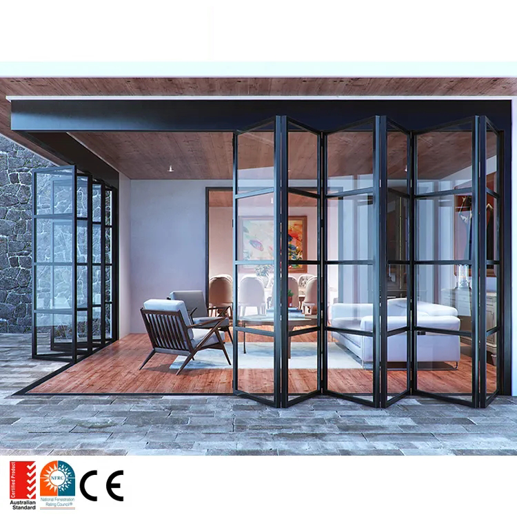 Soundproof House Exterior Bi Fold Patio Doors Aluminum Powder Coated French Glass Folding Door
