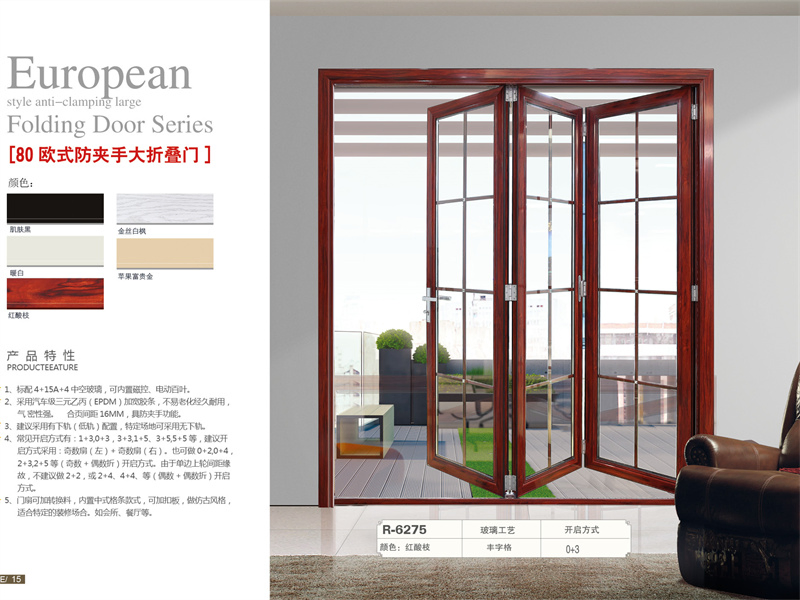 America Stadard Modern Style PVC Waterproof Bifold Doors Windows Aluminum Interior Balcony Glass Sliding Folding Door