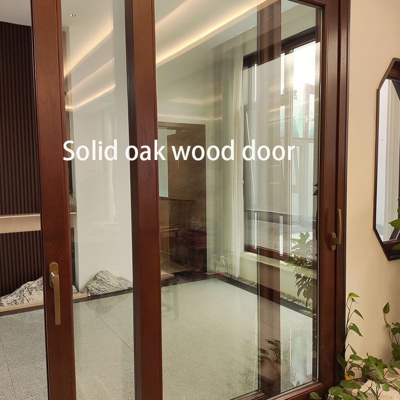 Modern Oak Wood Sliding Door Sound Insulation with Decorative Features Solid Aluminium Alloy Modern Design