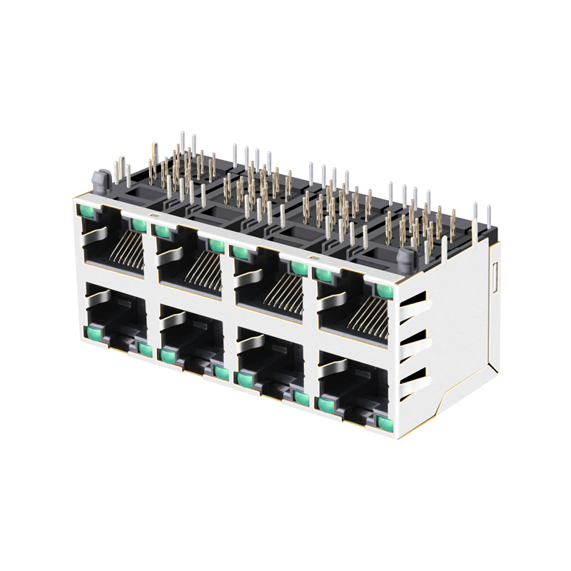 2x1 2x2 2x4 2x6 2x8 Port 100/1000/2.5G/5G/10G Base-T Cat5 Cat5e Cat6 Cat6a PCB Stacked Integrated Connector RJ45 Magnetic Jack