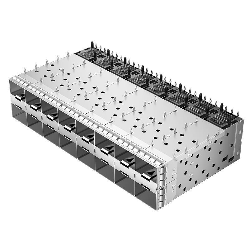 1-2198346-9 Through Hole Right Angle Press-Fit EMI Shielded Housing 2x8 SFP+ Receptacle Cage