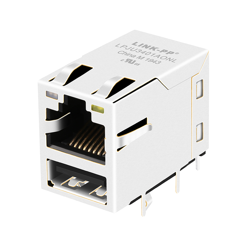JW0-0013NL 10/100 Base-t Ethernet Magnetic Female RJ45 Jack Connector With Single USB