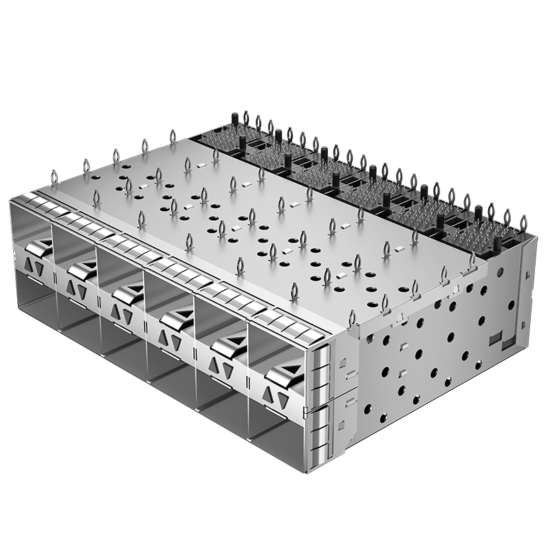 TE Compatible 2347721-8 SFP28 Cage 240P Stacked 2x6 Ports Press Fit ZSFP+ Cage With Light Pipe