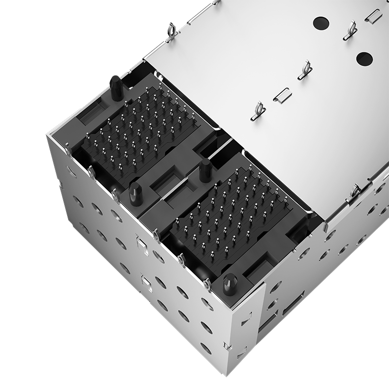 2007637-5 Right Angle Press-Fit Shielded Ganged 2x2 SFP+ Receptacle Cage