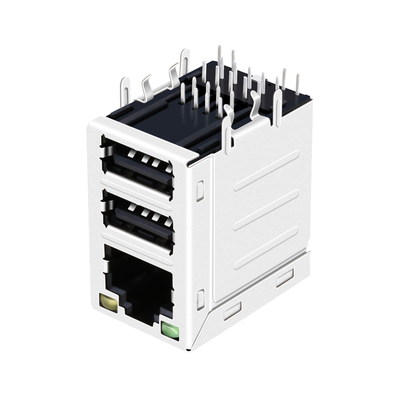 45F-10201DYD2NL 45F-10201DYDXNL Shielded Dual USB RJ-45 Female Connector With LEDs