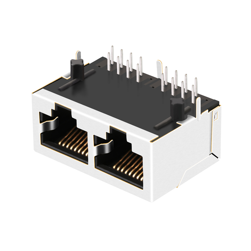 Without Integrated Magnetics 1x2 Port RJ45 Female Connector