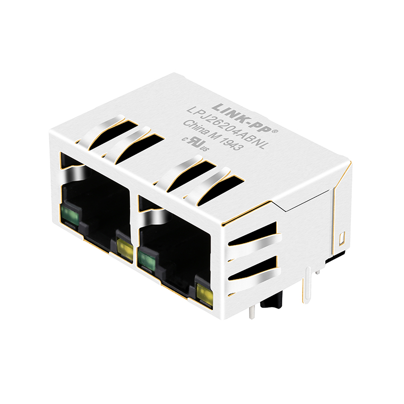 HR911205 Tab Down Multi Ports 1x2 Dual Ports 10/100 Base-t Magnetic RJ45 Connector With Leds