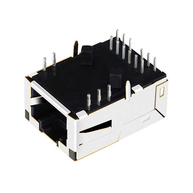 With LEDs 1000 Base-T Low-Profile Right Angle RJ45 Connector