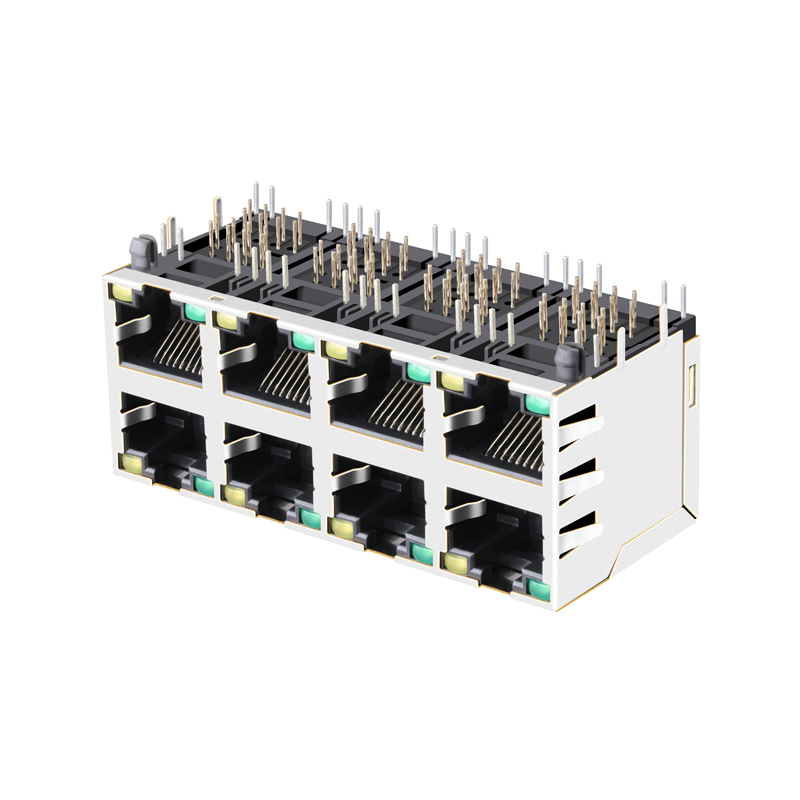 XRJD-S-24-8-8-4 Stacked 2x4 Ports Shielded Female Ethernet RJ45 Jack Without Magnetics