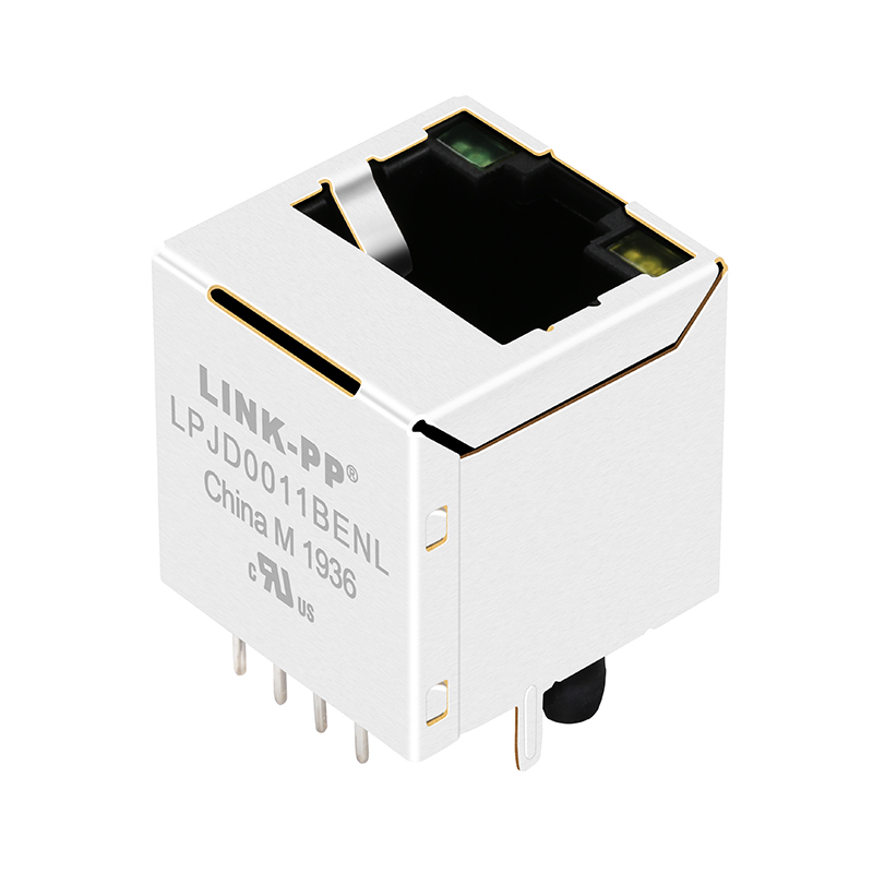 RV1-12108K1A 10/100 Base-t Vertical Top Entry Ethernet Magnetic RJ45 Connector With Leds