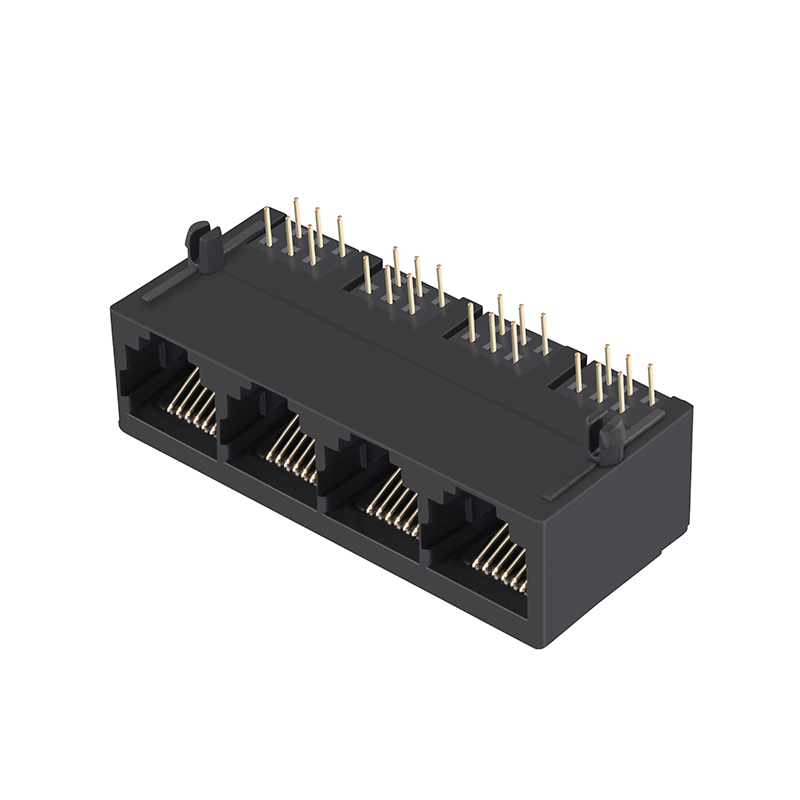 Through Hole Tab Down UnShielded 6P6C 1x4 Port PCB Modular RJ11 Jack