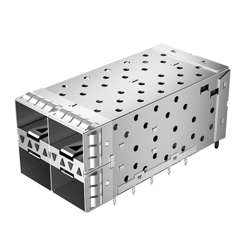 2007637-5 Right Angle Press-Fit Shielded Ganged 2x2 SFP+ Receptacle Cage