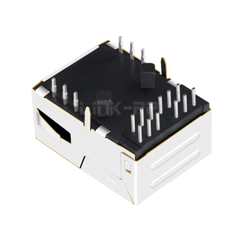 JT4-1108HL Tab Down Low Profile 1 Port Magnetic Jack 10G Base-t Female RJ45 Connector