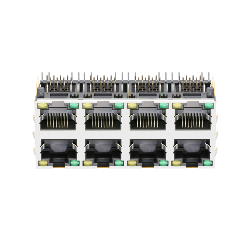 XRJD-S-24-8-8-4 Stacked 2x4 Ports Shielded Female Ethernet RJ45 Jack Without Magnetics