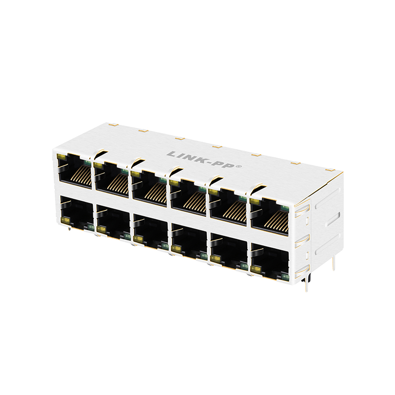 10/100/1000 Base-T RJ45 Stacked Jack 2x6 port RJ45 Jack RJGE-12M6170DJP Product Image