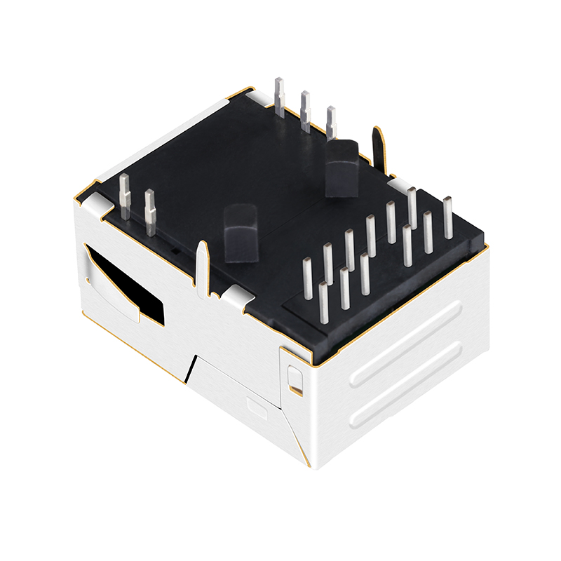 Tab up Low Profile Magnetic RJ 45 Socket Shielded 1 Port 10G Female RJ45 Jack