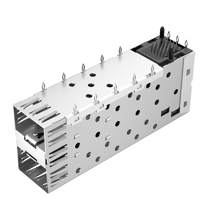 754625001 Molex Compatible 2x1 Ports Through Hole 40P Press-Fit EMI Shielded SFP Cage With Connector