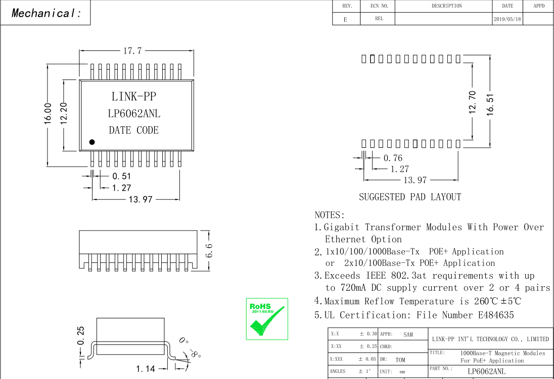 LAN Transformer Pin Diagram