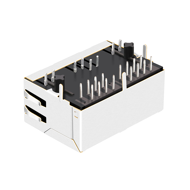 62F-1204GYD2 SI-60159-F 1x2 Dual Ports 10/100 Base-t Female Magnetic RJ45 Connector With Led