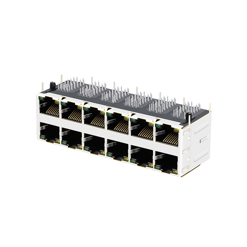 2x1 2x2 2x4 2x6 2x8 Port 100/1000/2.5G/5G/10G Base-T Cat5 Cat5e Cat6 Cat6a PCB Stacked Integrated Connector RJ45 Magnetic Jack