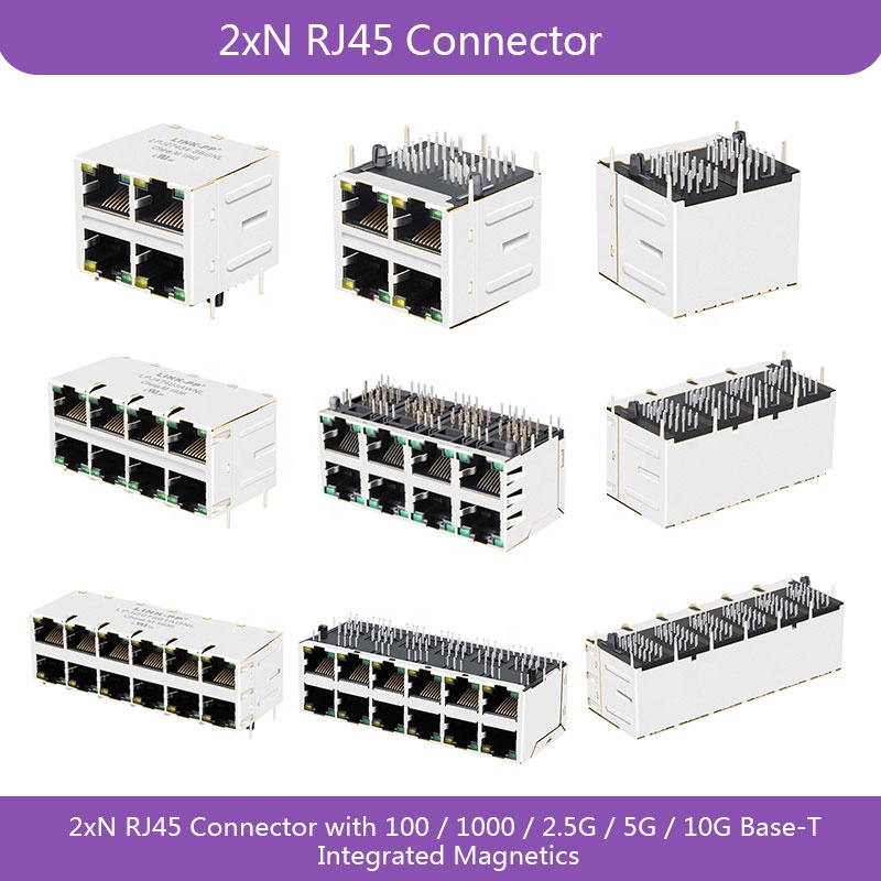 Cat5 Cat5e 8 Pin Led Connector RJ45 Magjack Network Connector Female PCB Connector RJ45 Modular Jack