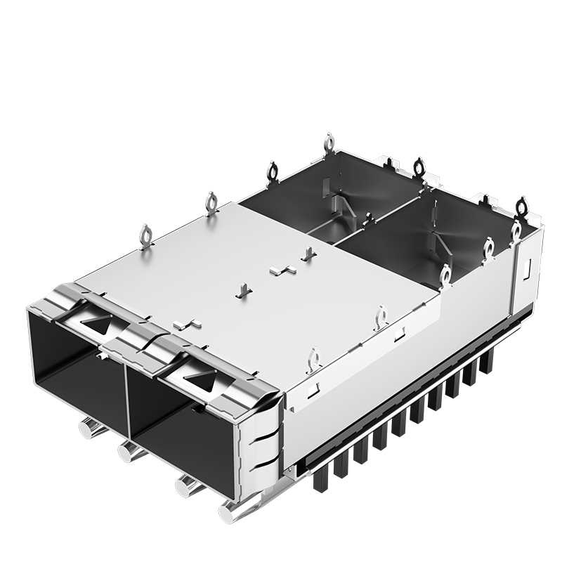 2198226-2 TE Compatible Ganged 1x2 Ports Light Pipe Press-Fit SFP+ Cage With Heatsink
