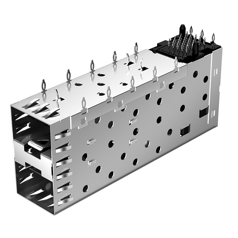 SFP013-L Pulse Compatible 40P Stacked 2x1 Ports Press Fit SFP Cage With Integrated Connector