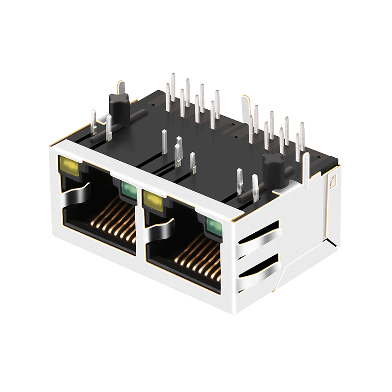 Tab Up Magnetic Female RJ45 Jack 10G Base-t POE 30W 1x2 Ports RJ45 Connector With Led