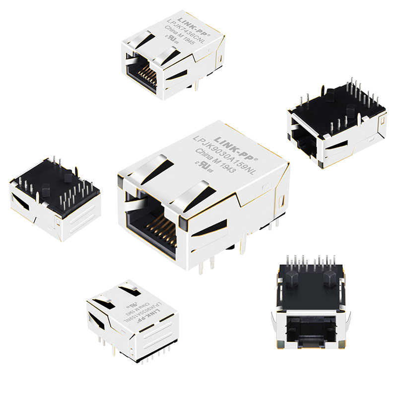 Tab Down Rj45 Magnetic Power Socket 8 Pin PCB Modular Jack Cat 6 Rj45 Female Connector With USB