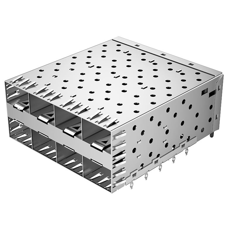 1658390-2 2170286-1 Right Angle Press-Fit Shielded Ganged 2x4 SFP Receptacle Cage