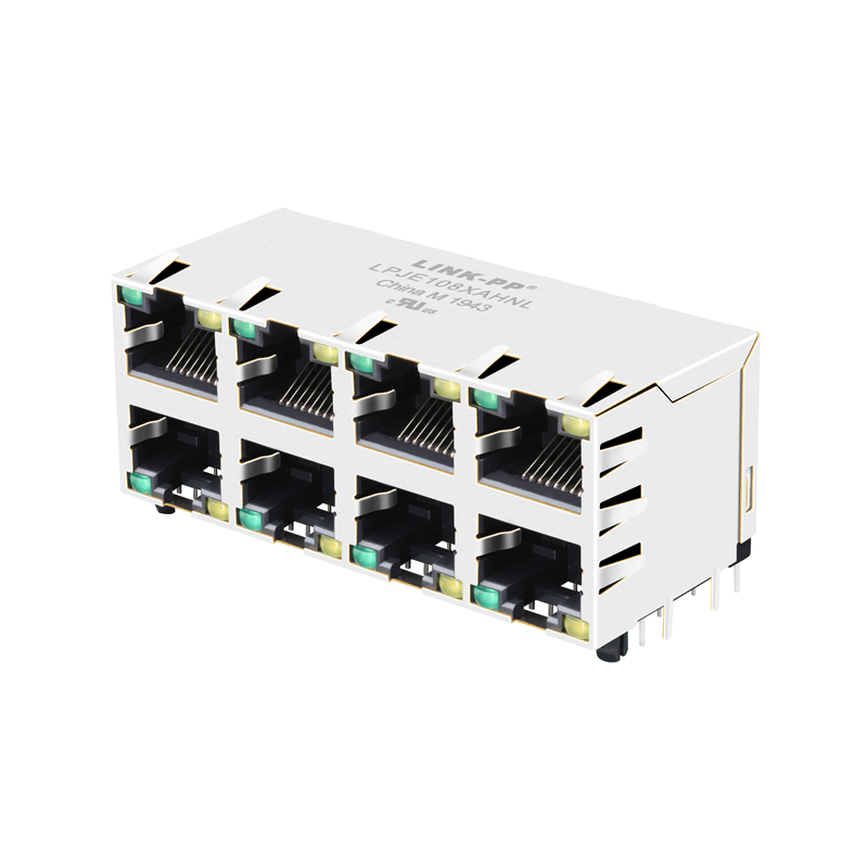 XRJD-S-24-8-8-4 Stacked 2x4 Ports Shielded Female Ethernet RJ45 Jack Without Magnetics