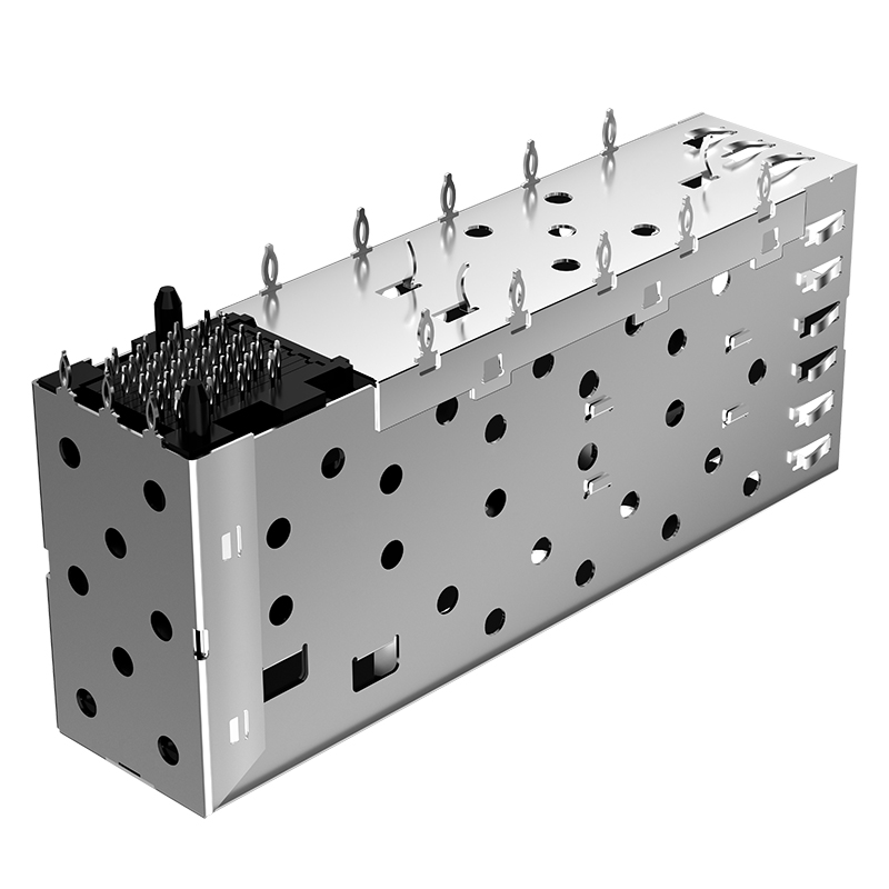 SFP013-L Pulse Compatible 40P Stacked 2x1 Ports Press Fit SFP Cage With Integrated Connector