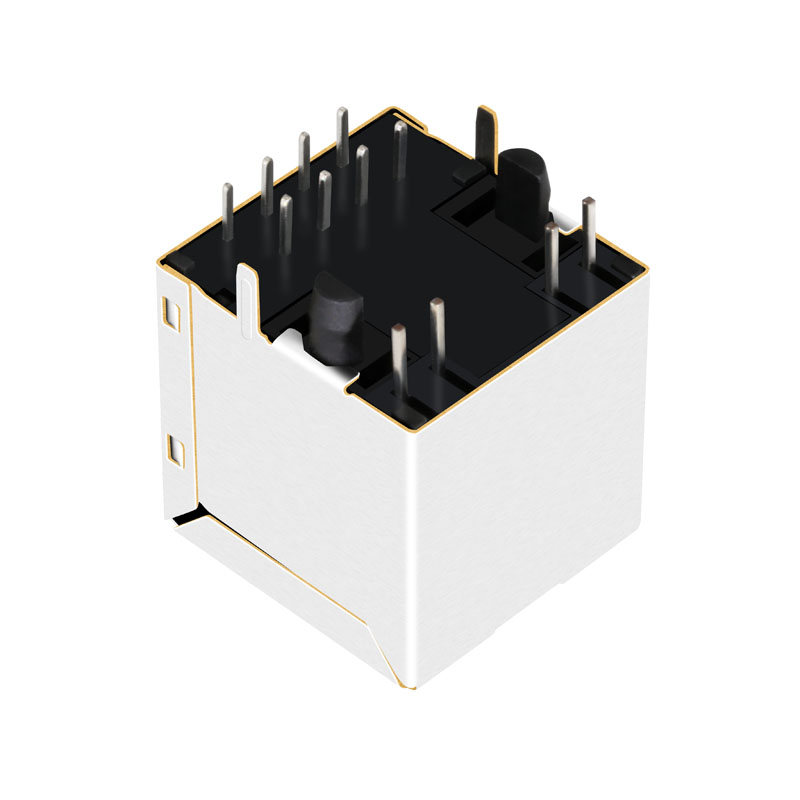 SI-46014-F 10/100 Base-t Ethernet Top Entry Vertical Magnetic Female RJ45 Connector With Leds