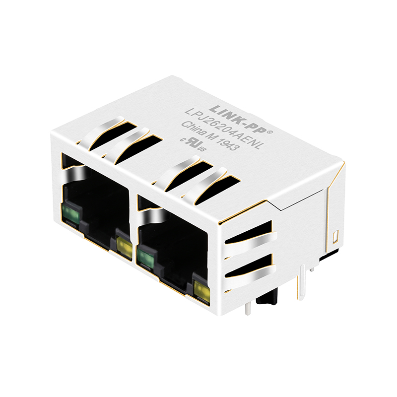 7499021125 Tab Down 1x2 Ports Magnetic RJ45 Female Connector With Led