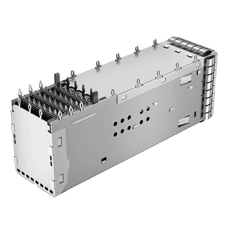 2227224-3 TE Compatible Through Hole 76P 2x1 Ports Press-Fit EMI Shielded ZQSFP+ Cage With Light Pipe