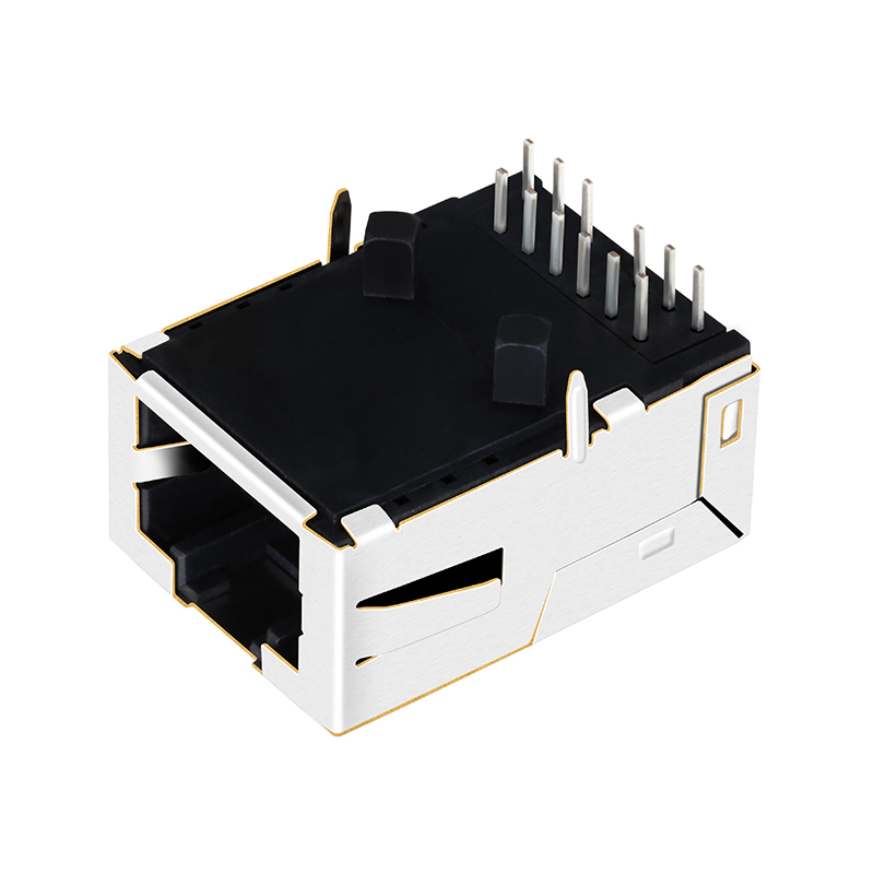 L8AL-1X1T-32A 10/100/1000 Base-t Magnetic Ethernet Low Profile Female RJ45 Connector Without Leds