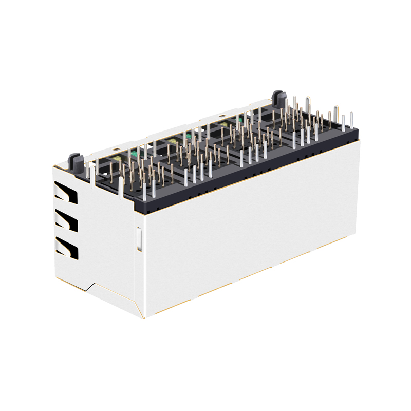 XRJD-S-24-8-8-4 Stacked 2x4 Ports Shielded Female Ethernet RJ45 Jack Without Magnetics