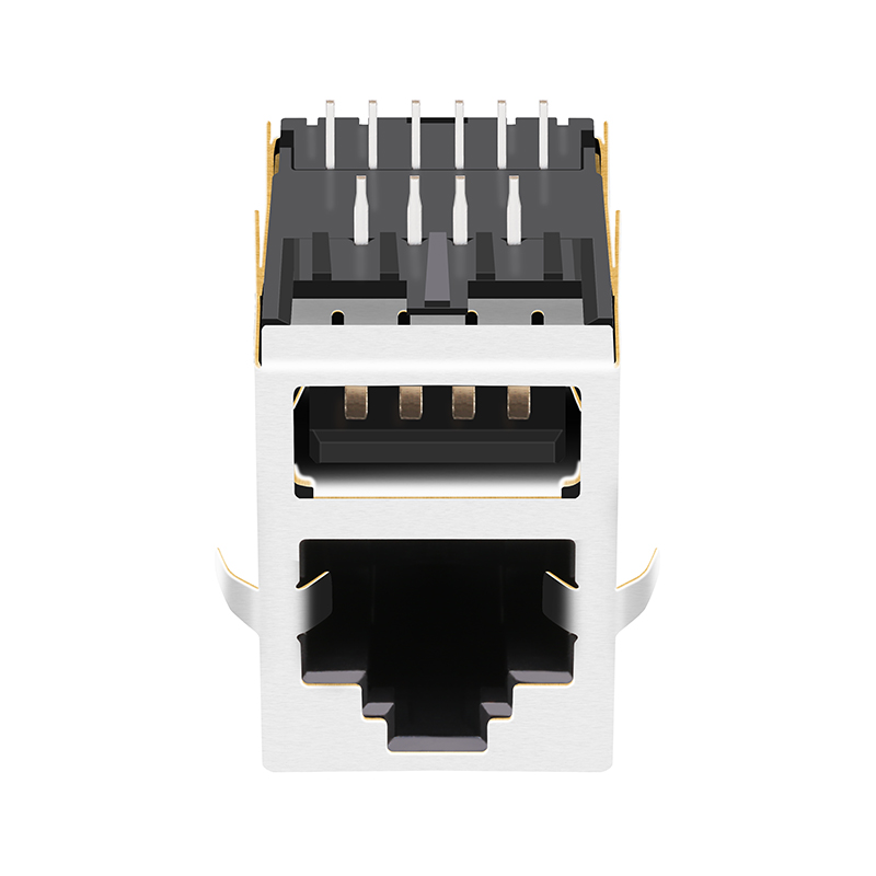 DIP Gold Pleated Network Ethernet PCB Shielded RJ45 Female Combo Jack With Single USB