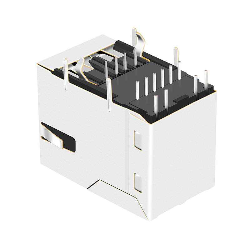MIC24U16131W-LF3 Tab up 10/100 Base-t Ethernet Magnetic Female RJ45 USB Jack With Leds