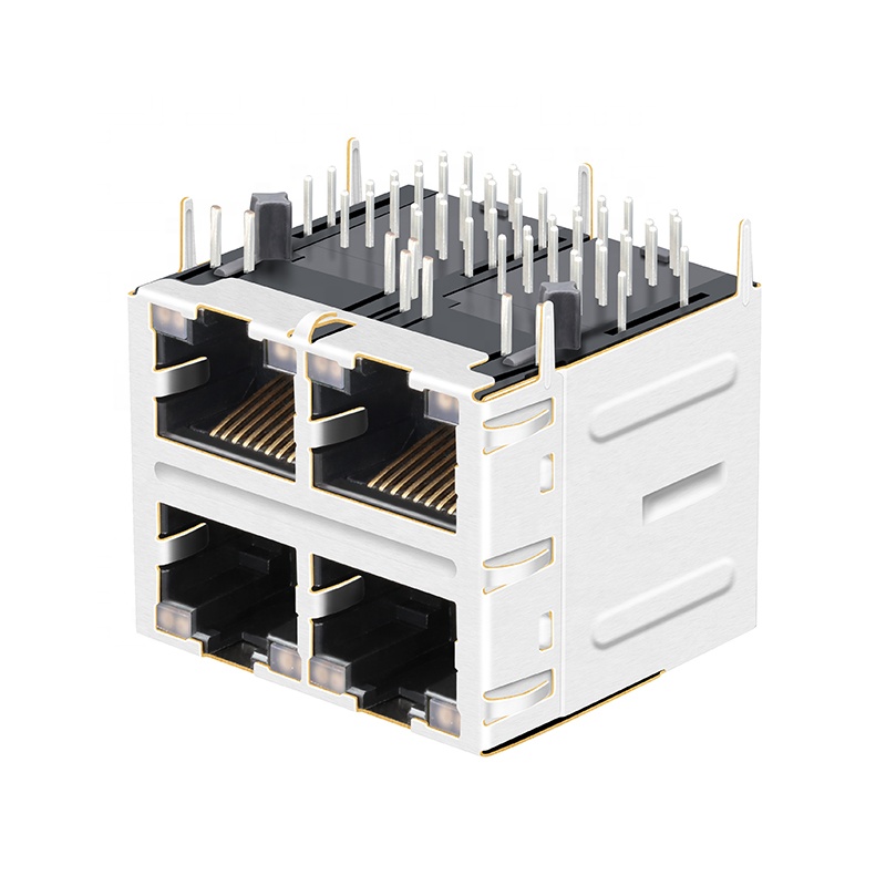 0879-2C2R-DA 0879-2C2R-54 2x2 Port 1000 Base-T with LEDs Ethernet RJ45 Modular Jack