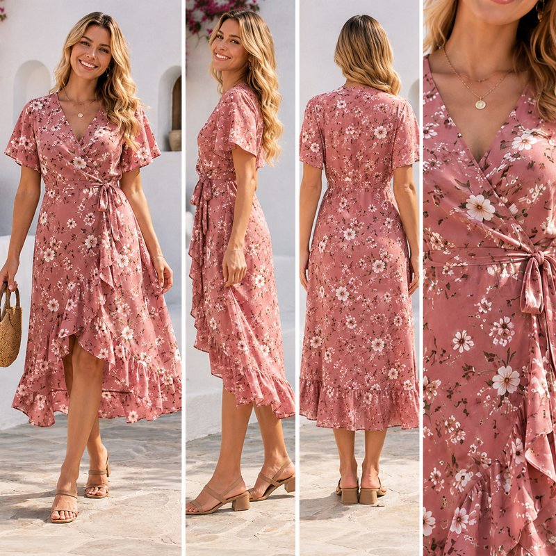 Vestido MIDI envolvente à venda, com cinto, casual para mulheres, ideal para viagens, ruas da cidade e compradores de boutiques