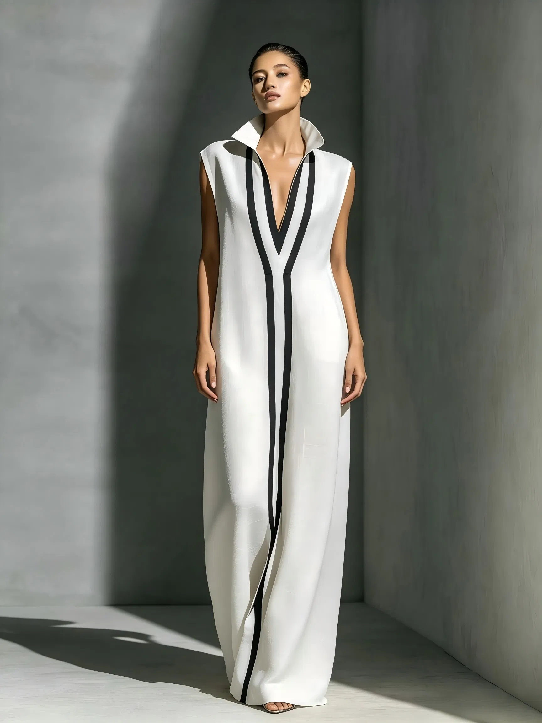 Sexy V-Neck Color Block Casual Maxi Dress