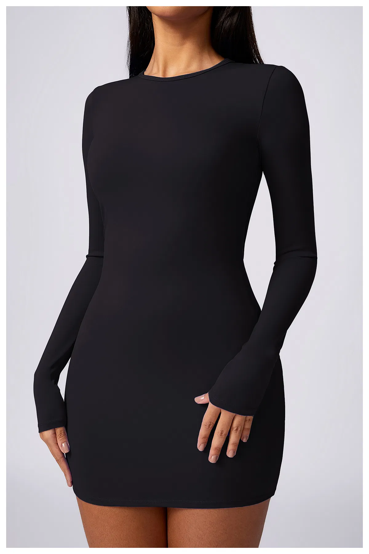 Vestido mini casual de manga longa com decote redondo para mulheres, ideal para festas de outono