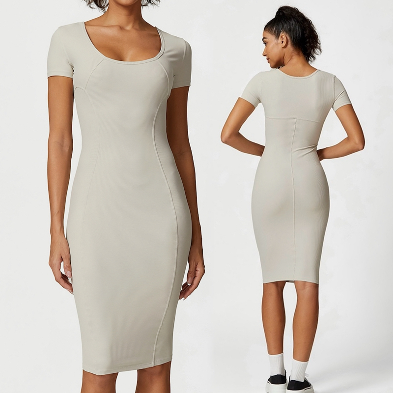 Vestidos de Verão por Atacado, Roupas de Praia, Roupas de Rua, Vestuário Ativo, Vestido Casual de Camiseta de Manga Curta, Vestidos Atléticos para Mulheres, Roupas Esportivas de Marca Própria