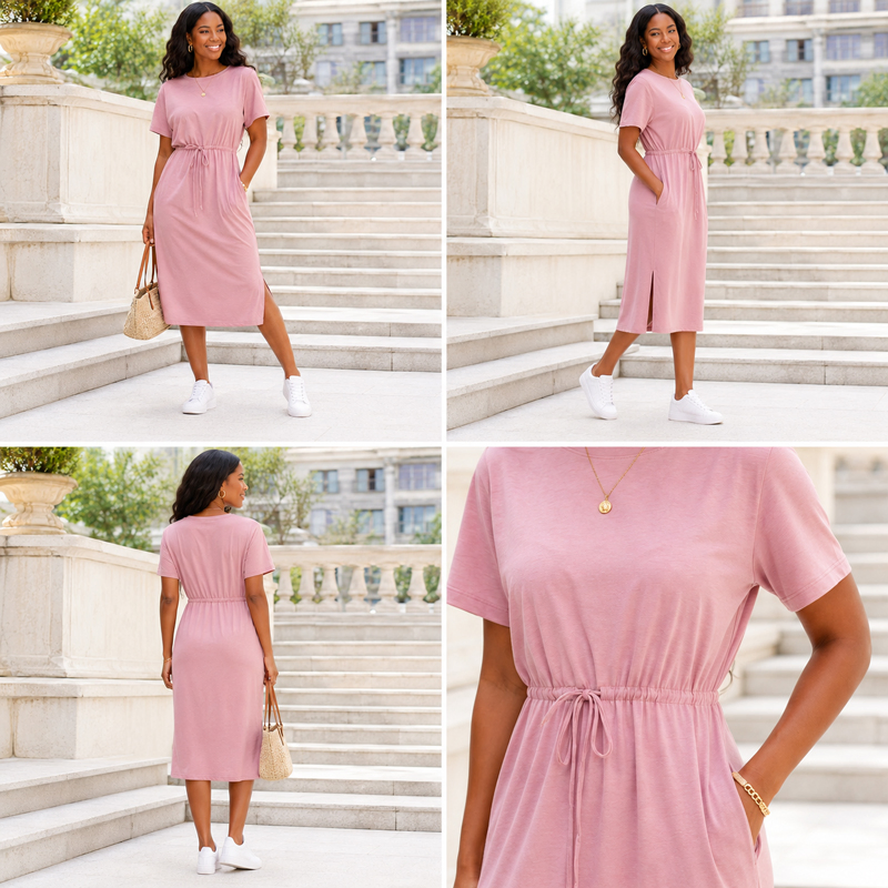 Vestido Longo Personalizado com Fenda Lateral Casual para Mulheres para Caminhadas Urbanas Coletânea de Varejo de Fim de Semana