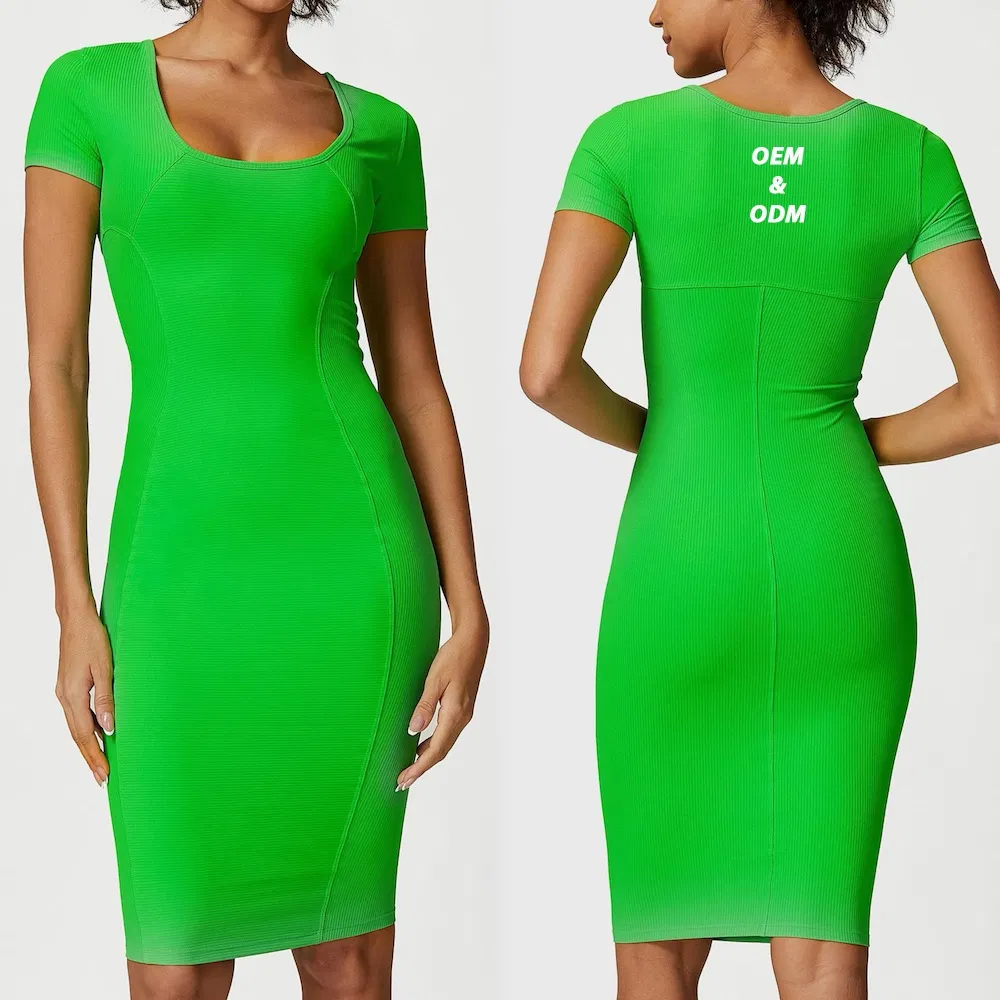 Vestidos de Verão por Atacado, Roupas de Praia, Roupas de Rua, Vestuário Ativo, Vestido Casual de Camiseta de Manga Curta, Vestidos Atléticos para Mulheres, Roupas Esportivas de Marca Própria